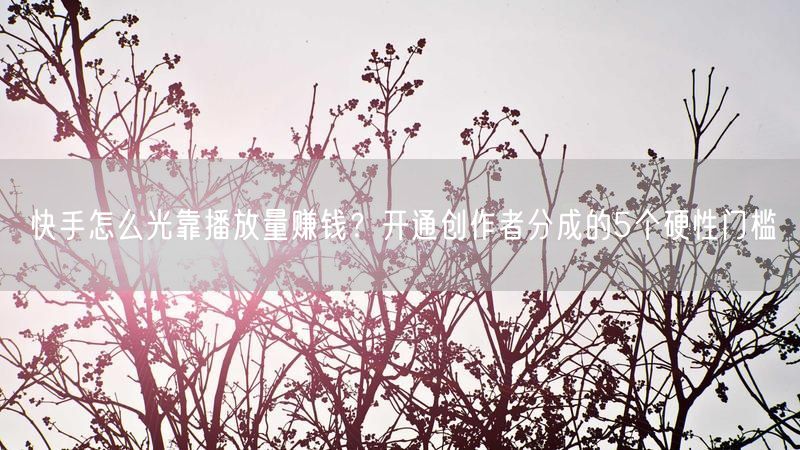 快手怎么光靠播放量赚钱？开通创作者分成的5个硬性门槛